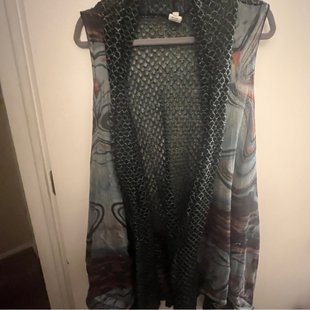 Beautiful blue and black multi texture long kimono  XXL  by This and That